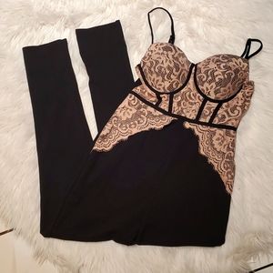 Elegant Black and Beige Lace Jumpsuit